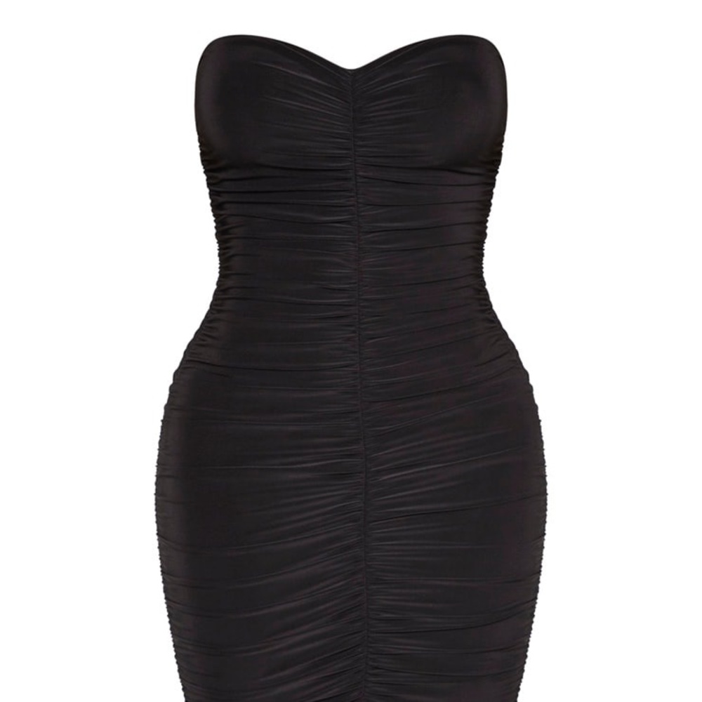 Shaped black bandeau ruched midaxi dress
